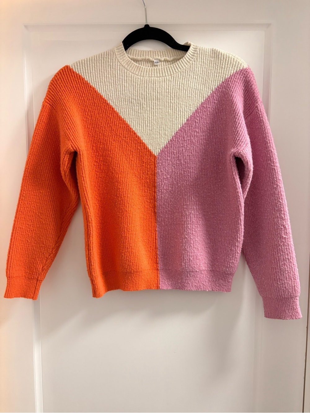 Colorblock Crewneck Sweater in Orange, Pink & Cream